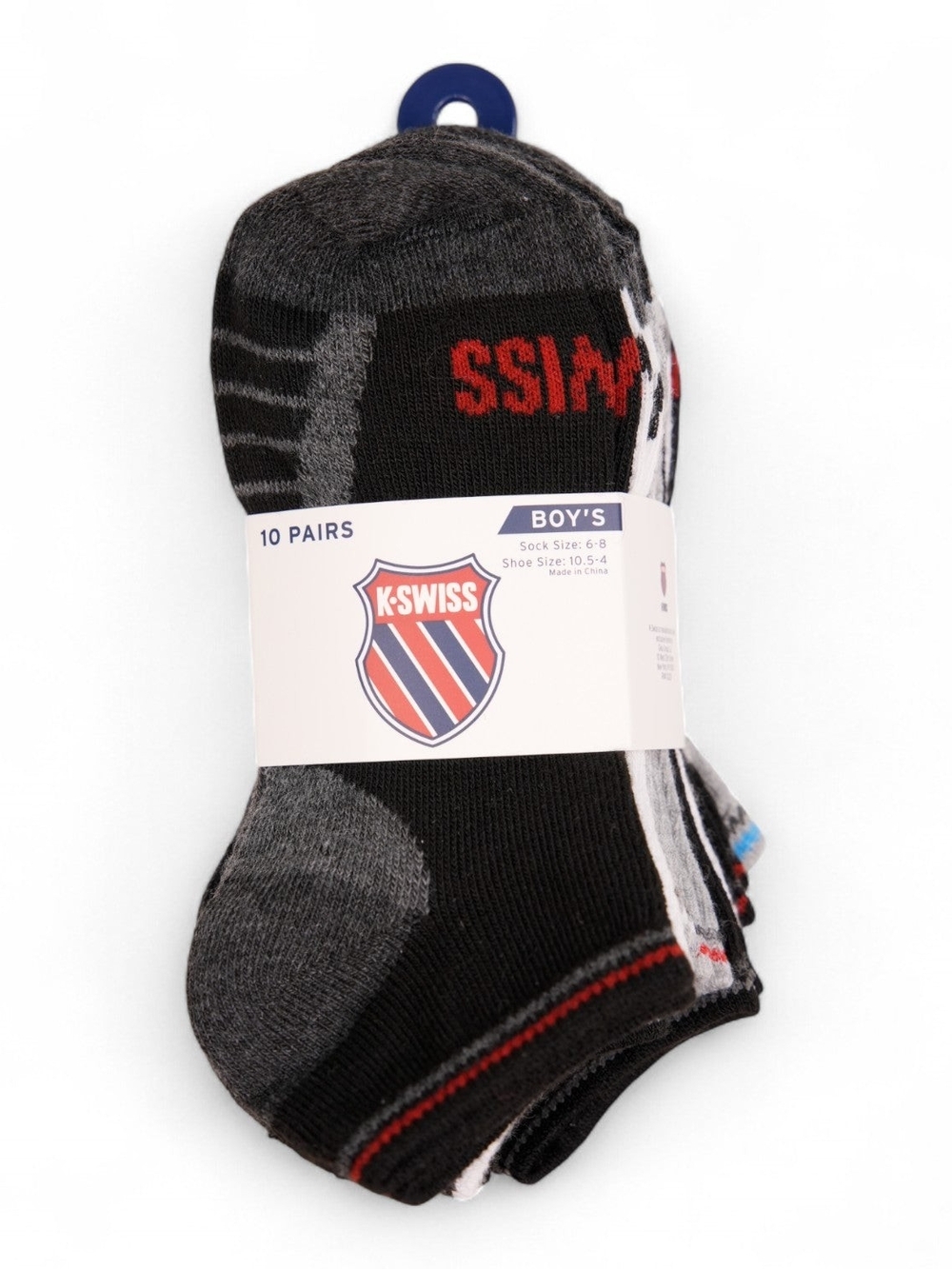 K-Swiss Boys' Black, Gray & Red Low-Cut Athletic Socks - 10 Pack